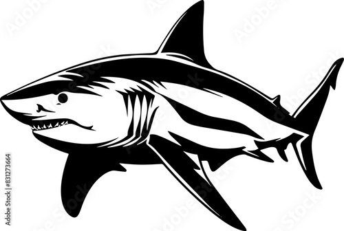 Vector hand drawn illustration of shark isolated on white background. AI generated illustration.