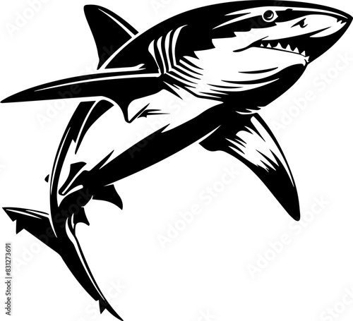 Vector hand drawn illustration of shark isolated on white background. AI generated illustration.
