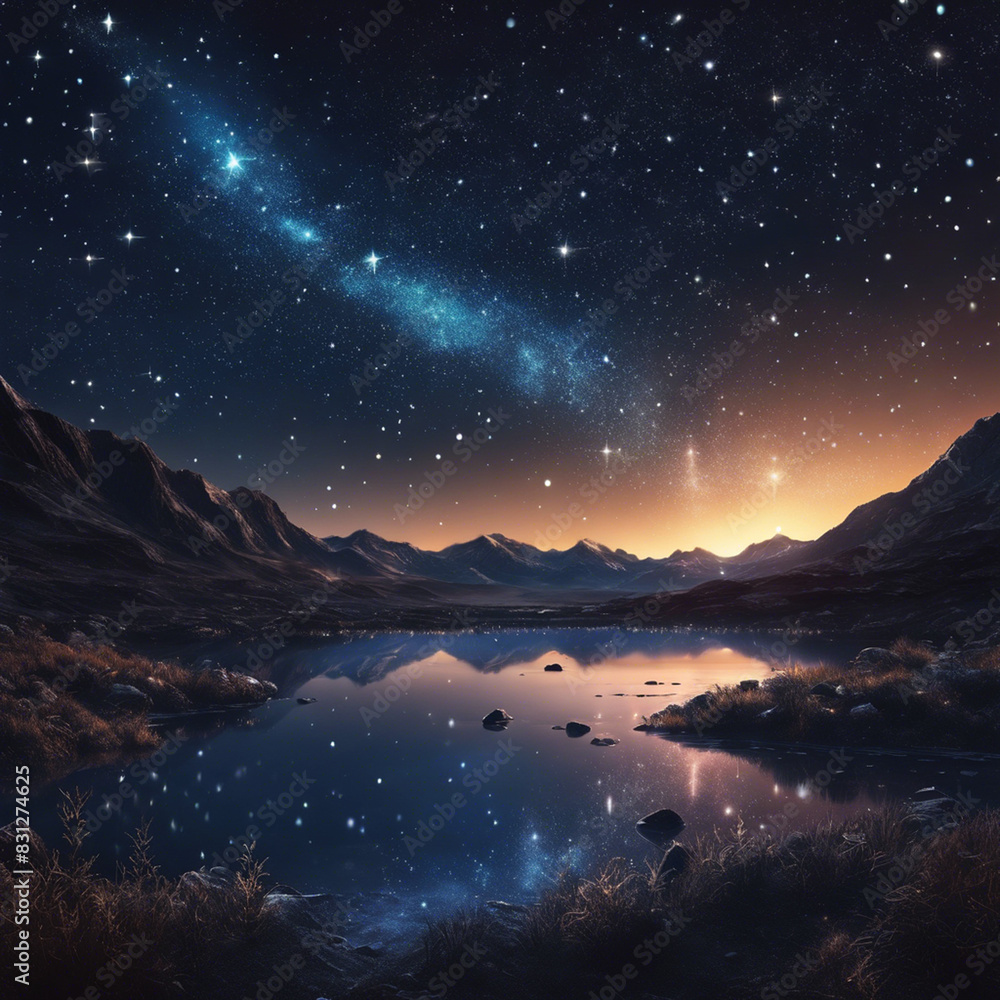 Fototapeta premium night landscape with mountains and moon