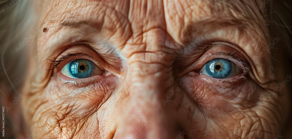 Skin wrinkles around the eye of Caucasian elder woman with green iris Skin wrinkles around the eye of Caucasian elder woman with green iris