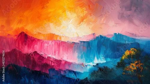 Colorful abstract mountain landscape painting