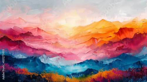 Vibrant abstract mountain landscape painting