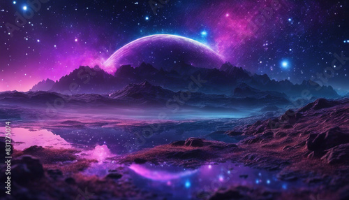 night landscape with moon and stars