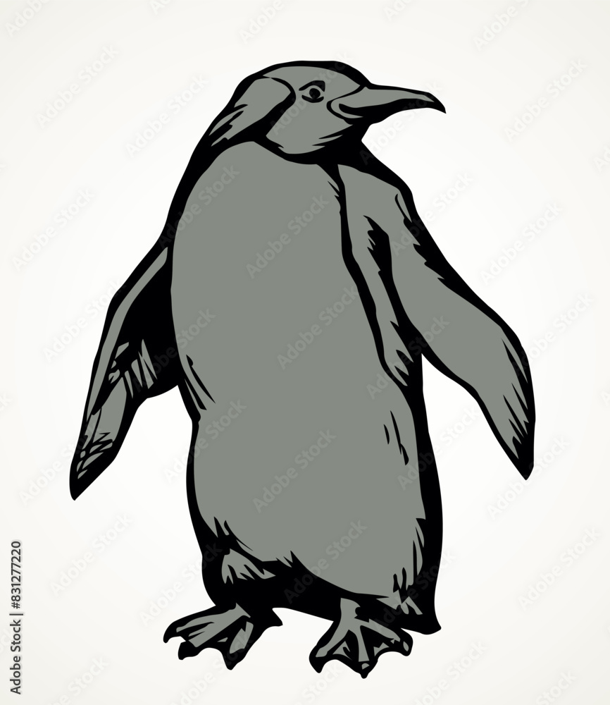 Naklejka premium Penguin on the ice. Vector drawing