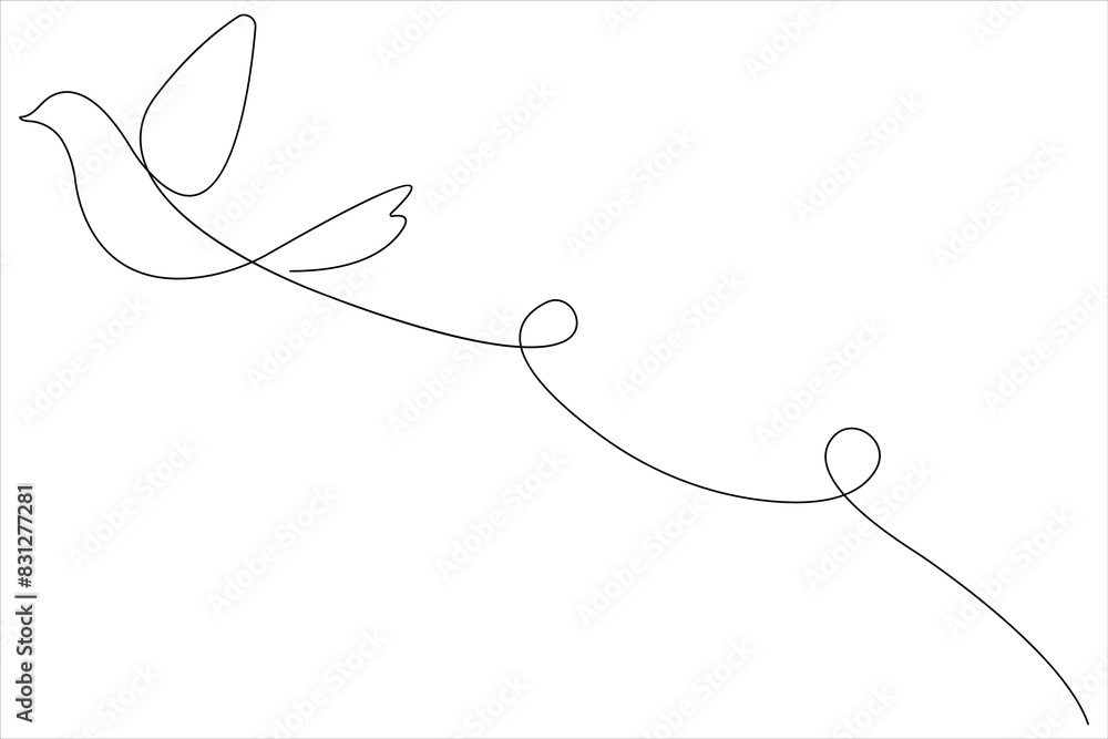  Continuous one line art drawing of cute bird simple outline vector illustration