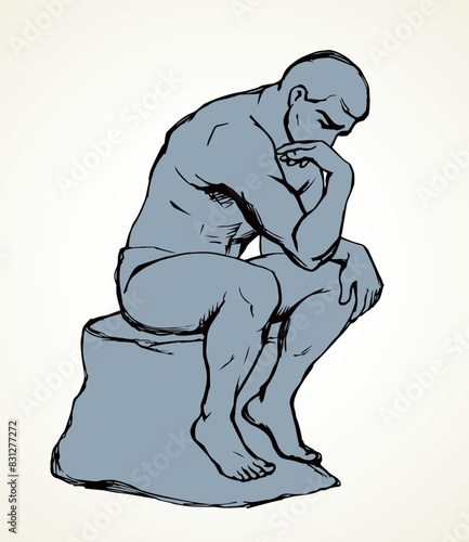 The statue the Thinker. Vector drawing