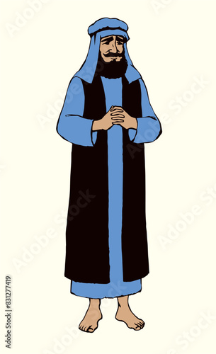 Jewish man in old clothes. Vector drawing