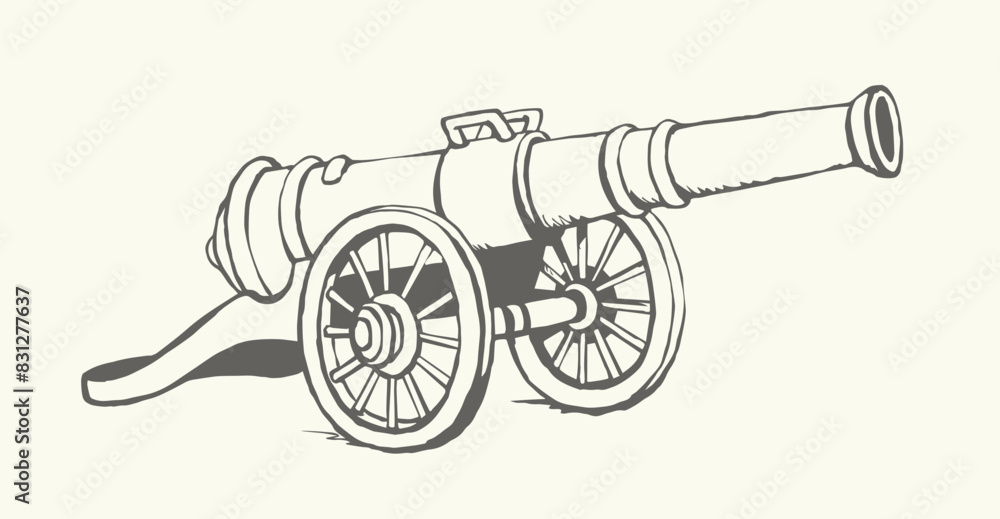 Ancient iron cannon. Vector drawing