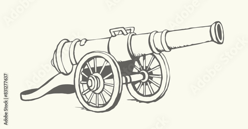 Ancient iron cannon. Vector drawing