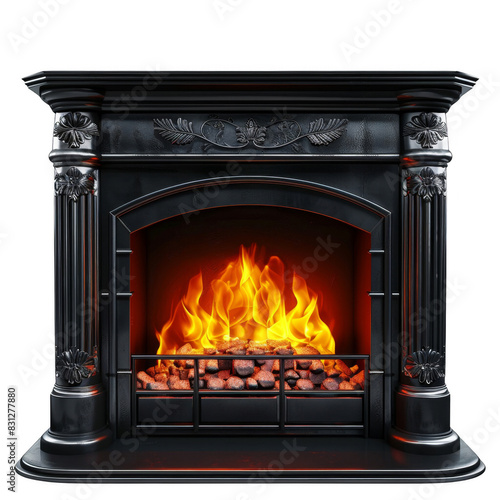 Wallpaper Mural Black ornate fireplace with bright burning fire isolated on transparent background. 3D render. Torontodigital.ca