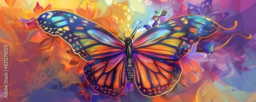 Vibrant butterfly on floral background