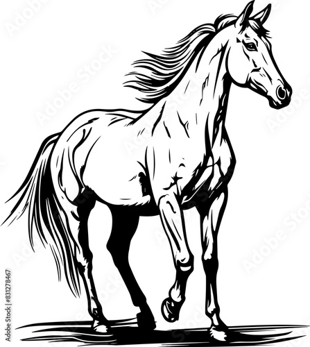 Horse silhouette isolated on white background. Horse standing. AI generated illustration.