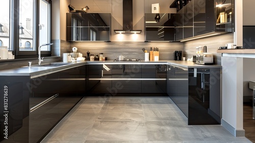 Ultra-modern open kitchen with a monochromatic theme