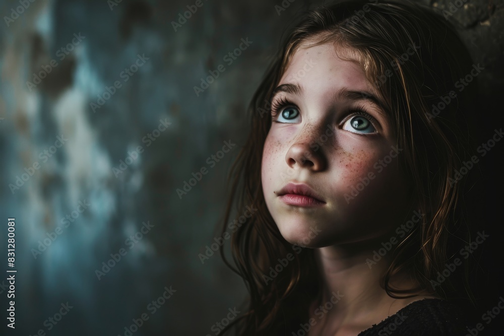 Portrait of a girl looking away in a solid color background, AI generated Portrait of a girl looking away in a solid color background, AI generated