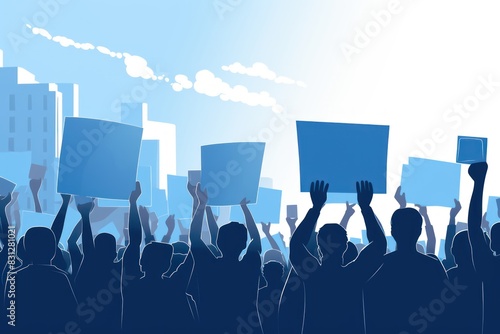 People protesting, many people, various races, outside brick buildings, angry, a large crowd of people on demonstrations or protests. AI generated image. photo