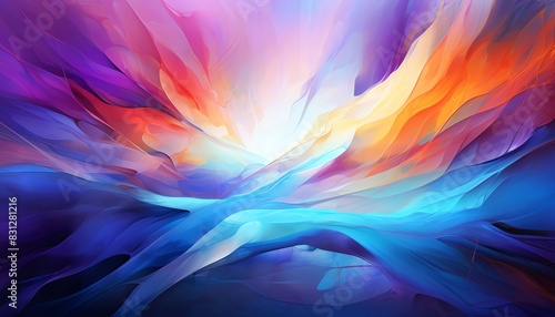 Vibrant abstract digital art with colorful swirling patterns, blending shades of blue, purple, and orange. Perfect for modern design projects.