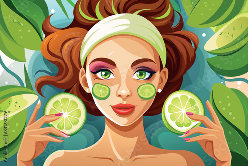 the girl with the cucumber masque on her face at the spa, getting a treatment.