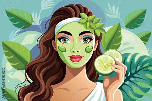 the girl with the cucumber masque on her face at the spa, getting a treatment.