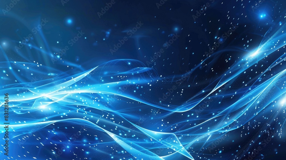 Fototapeta premium Abstract particle curve background in blue with a hi-tech futuristic design, featuring dynamic lines and glowing particles