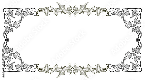 Frame floral leaf vintage decorative design elements tendrils  contour silhouette vector greeting card illustration isolated on white