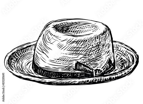 Hat,male,accessory,elegance,bow,fashion, classic,retro,style,one,sketch,vector hand drawn illustration isolated on white