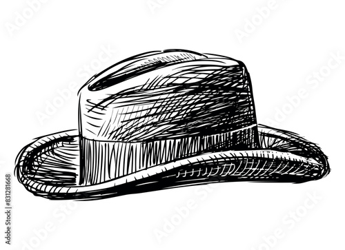 Hat,male,accessory,elegance,fashion, classic,retro,style,one,sketch,vector hand drawn illustration isolated on white