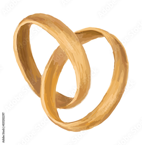 Wedding rings, gold, two,watercolor, sketch, symbol, love, union, marriage, newlyweds,vector hand drawn illustration isolated on white