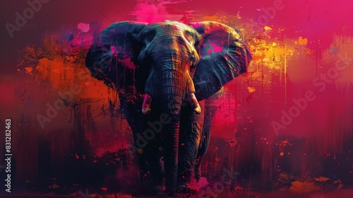 Abstract colorful elephant digital artwork