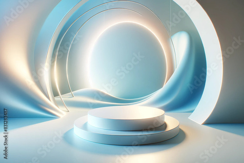 Abstract blue 3D sphere illustration with a shiny round surface design element for a tech background.3d render . Generative AI.	
 photo