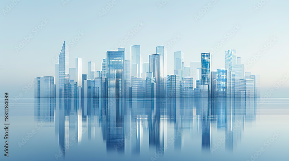 Transparent glass material urban skyline reflection illustration Transparent glass material urban skyline reflection illustration