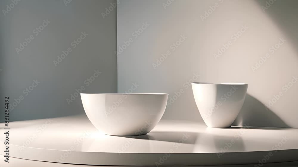 Two White Bowls on Table Generative AI Two White Bowls on Table Generative AI