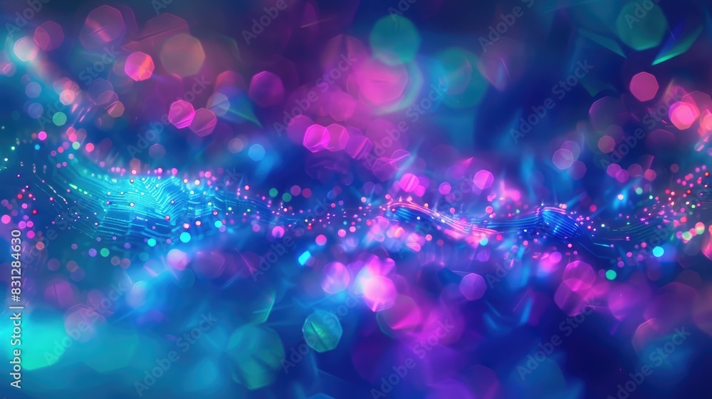 Abstract dark background with neon blur glow in ultraviolet, blue, pink, and green, creating a soft and defocused radiance Abstract dark background with neon blur glow in ultraviolet, blue, pink, and green, creating a soft and defocused radiance