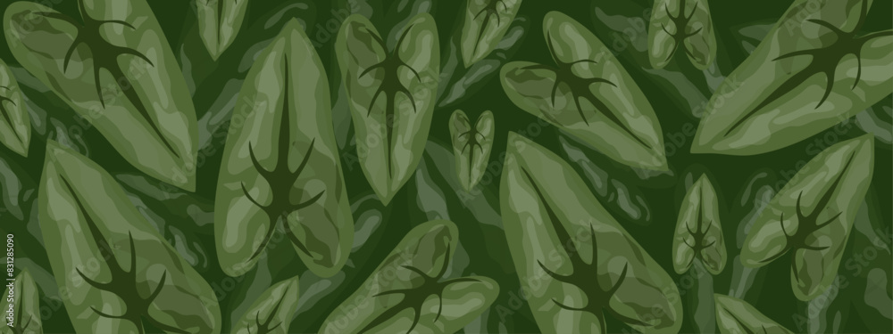 Hand painted watercolor green leaf vector illustration background