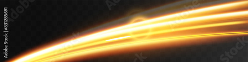 Light wave of shiny gold lines.Gold color glowing design element.Wavy bright stripes.	

