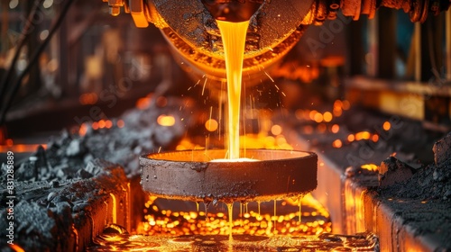 Industrial scene with molten metal being poured
