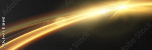 Light wave of shiny gold lines.Gold color glowing design element.Wavy bright stripes.	
