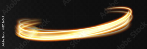 Light wave of shiny gold lines.Gold color glowing design element.Wavy bright stripes.	

