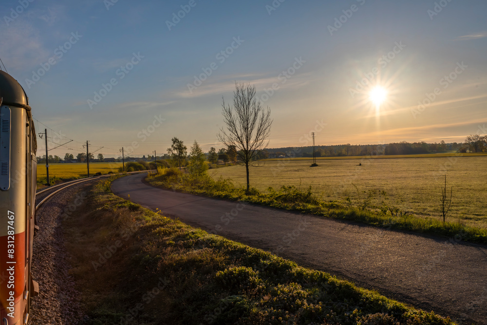 View from fast train to Brno near Ceske Budejovice in south Bohemia