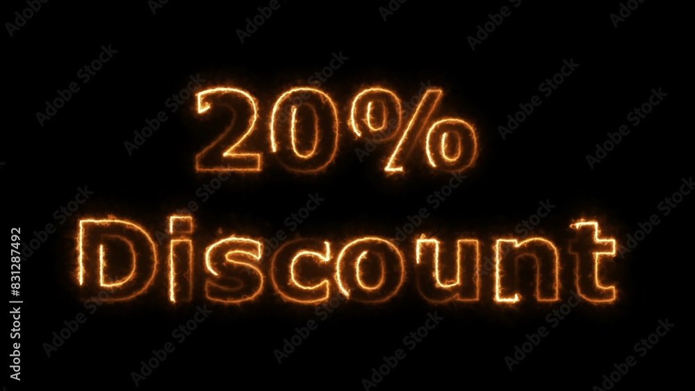 20% discount neon icon, with neon fire effect sale post background. 20% discount neon icon, with neon fire effect sale post background.