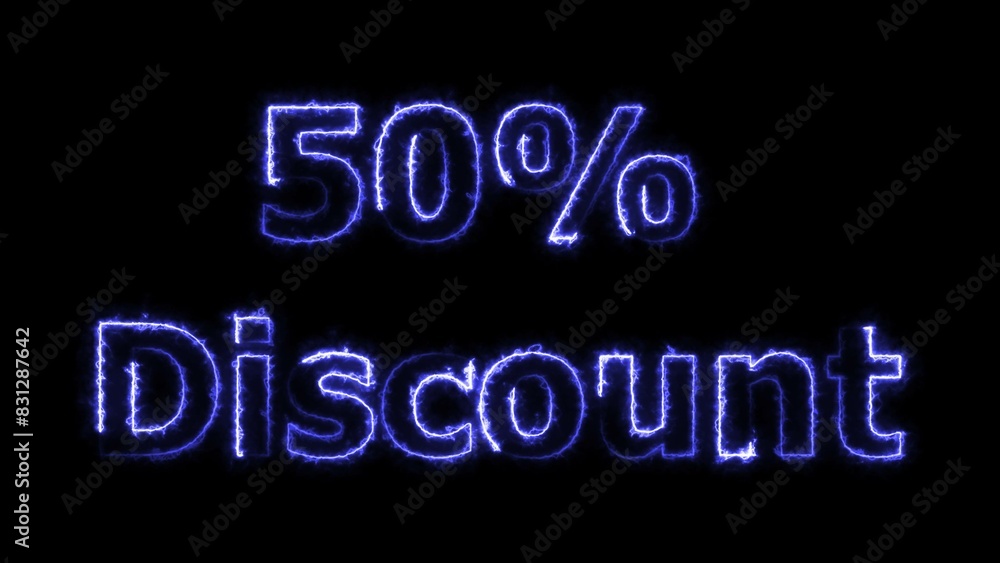 50% discount neon icon, with neon fire effect sale post background. 50% discount neon icon, with neon fire effect sale post background.