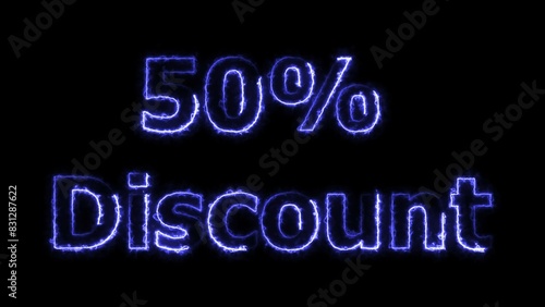 50% discount neon icon, with neon fire effect sale post background.