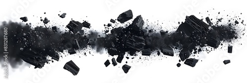 High-resolution PNG image of a dramatic charcoal explosion with floating coals and dust cloud.