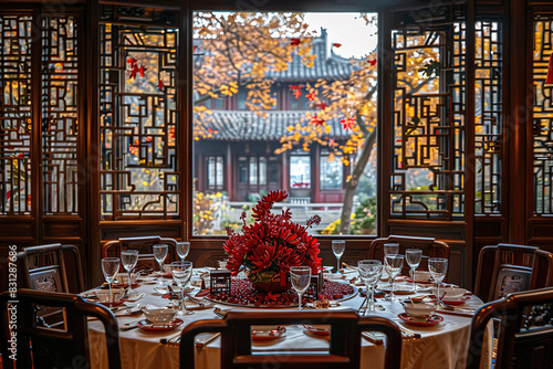 Chinese Classical Style Restaurant Against the Background of Traditional Chinese Courtyards in China © Govan