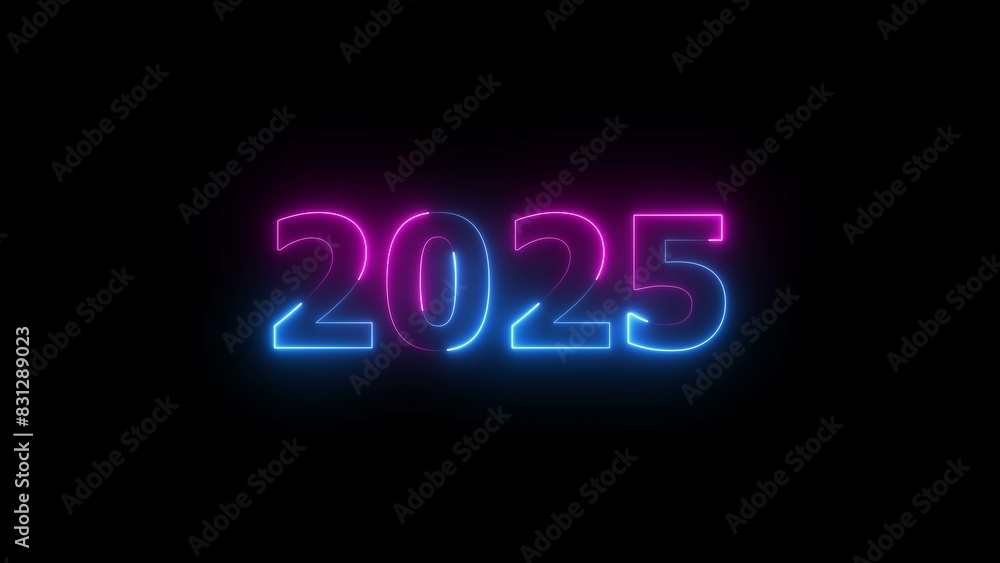 2025 number neon text background, Glowing neon sign in purple colors digit number. 2025 number neon text background, Glowing neon sign in purple colors digit number.