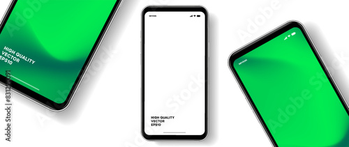 Realistic smartphone mockup. Mobile phone vector with isolated on white background. Device front view. 3D mobile phone with shadow. Realistic, high quality smart phone mockup for ui ux presentation.