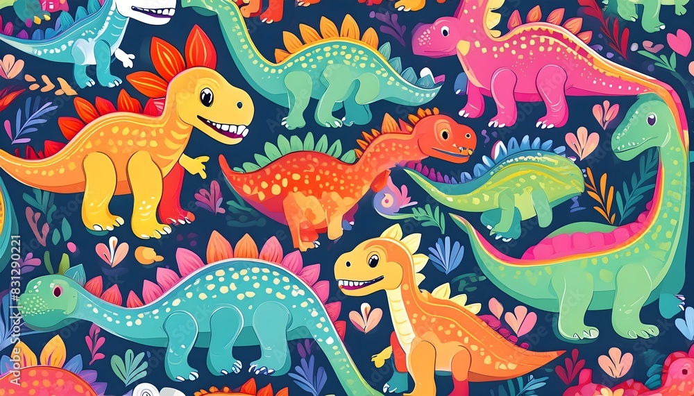 Seamless pattern with dinosaurs