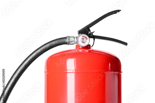 One red fire extinguisher on white background © New Africa