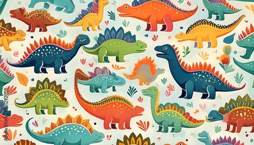 Seamless pattern with dinosaurs