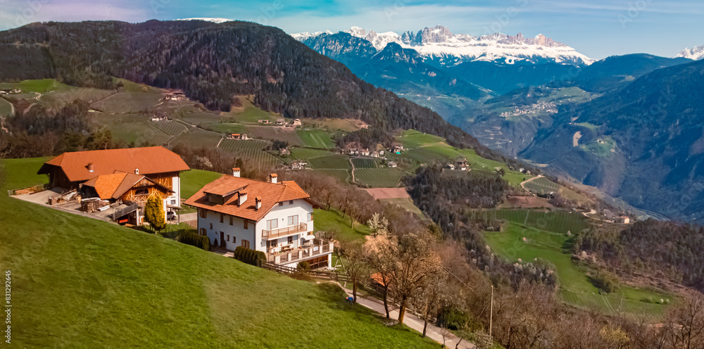 Fototapeta premium Beautiful spring view near Bozen, Etschtal valley, South Tyrol, Italy