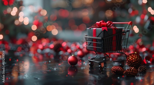 Shopping Cart With a Christmas Present